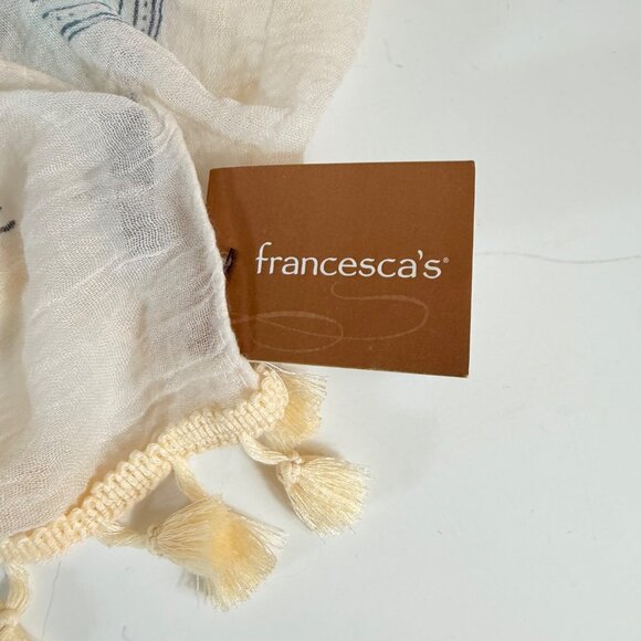 Francescas Lightweight Boho Tassel Scarf Geometric Print Cream Pastel Summer - Picture 2 of 15